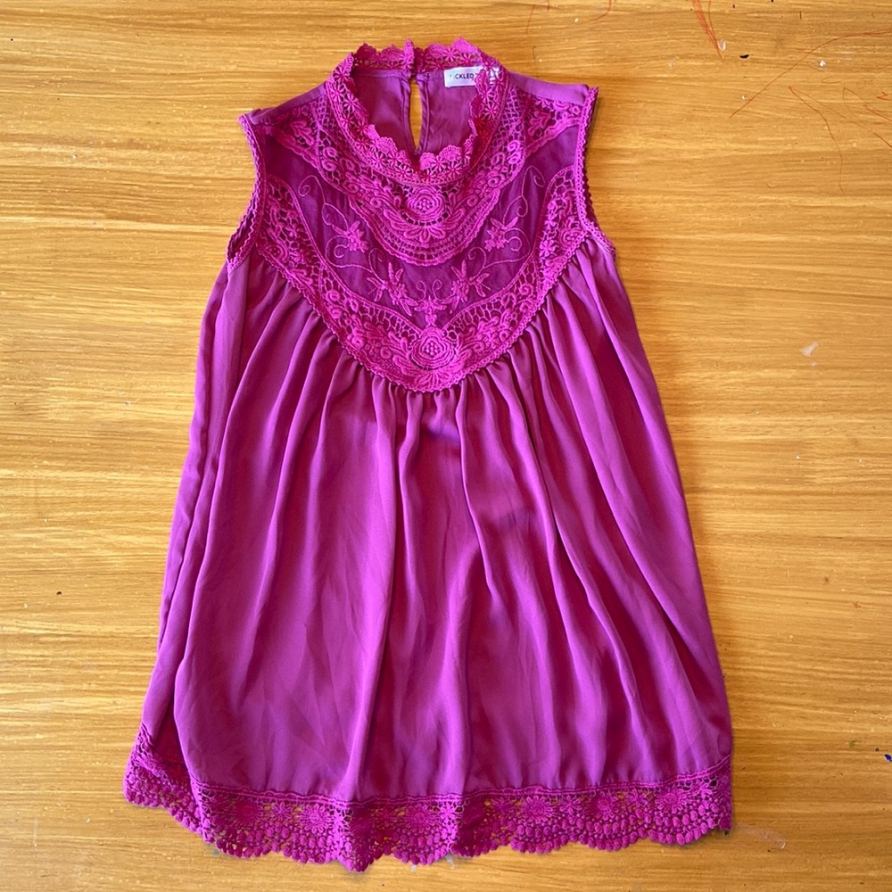Tickled Teal Raspberry Lace Detail Tank